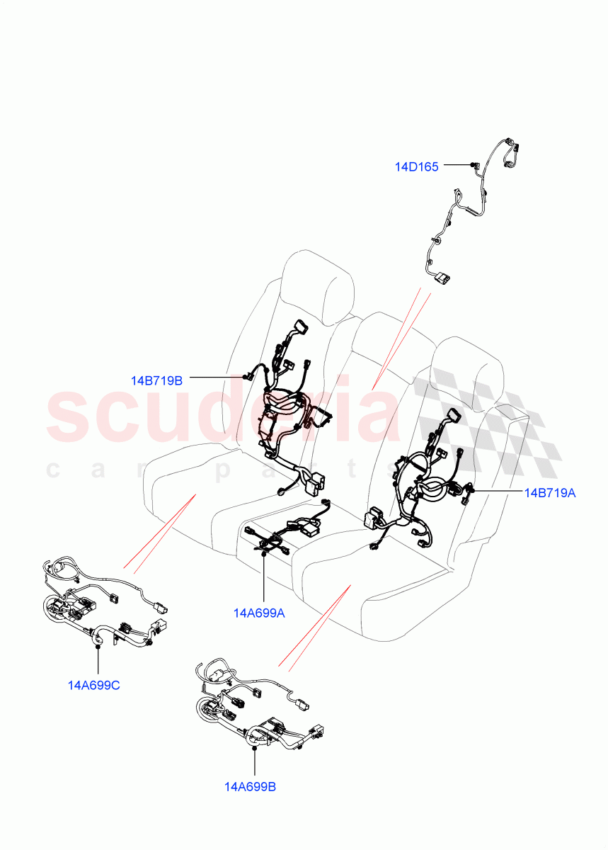 Wiring - Seats (Rear Seats) (40/20/40 Super Slouch Rear Seat) ((V) FROMKA000001) of Land Rover Land Rover Range Rover (2012-2021) [2.0 Turbo Petrol AJ200P]