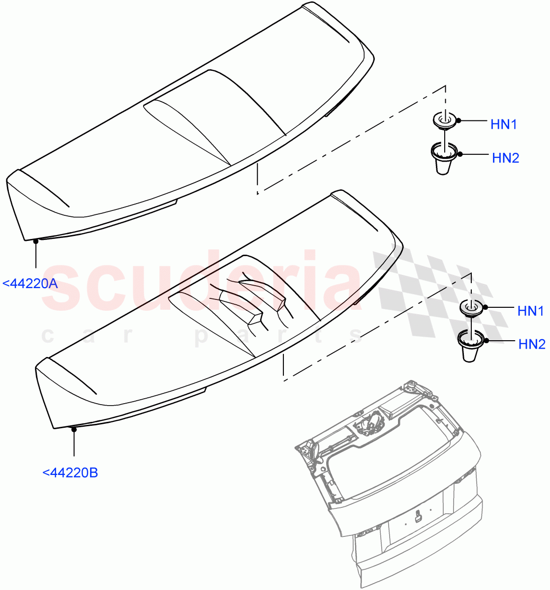 Spoiler And Related Parts (5 Door, Halewood (UK), 3 Door) ((V) FROMHH000001, (V) TOHH999999) of Land Rover Land Rover Range Rover Evoque (2012-2018) [2.2 Single Turbo Diesel]