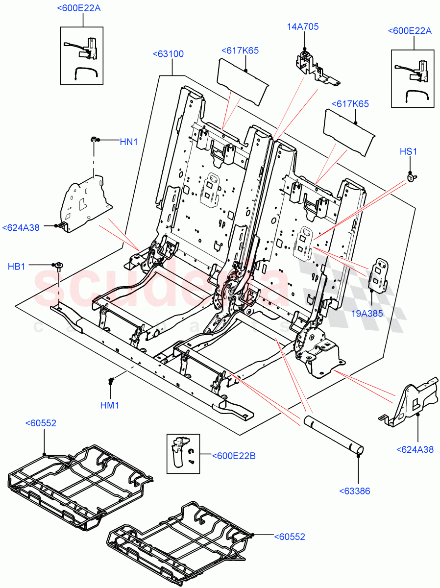 Rear Seat Base (Nitra Plant Build, Row 3) (Version - Core, With 3rd Row Double Seat, With 7 Seat Configuration, With Third Row Power Folding Seat, Version - R-Dynamic) ((V) FROMK2000001) of Land Rover Land Rover Discovery 5 (2017+) [3.0 I6 Turbo Petrol AJ20P6]