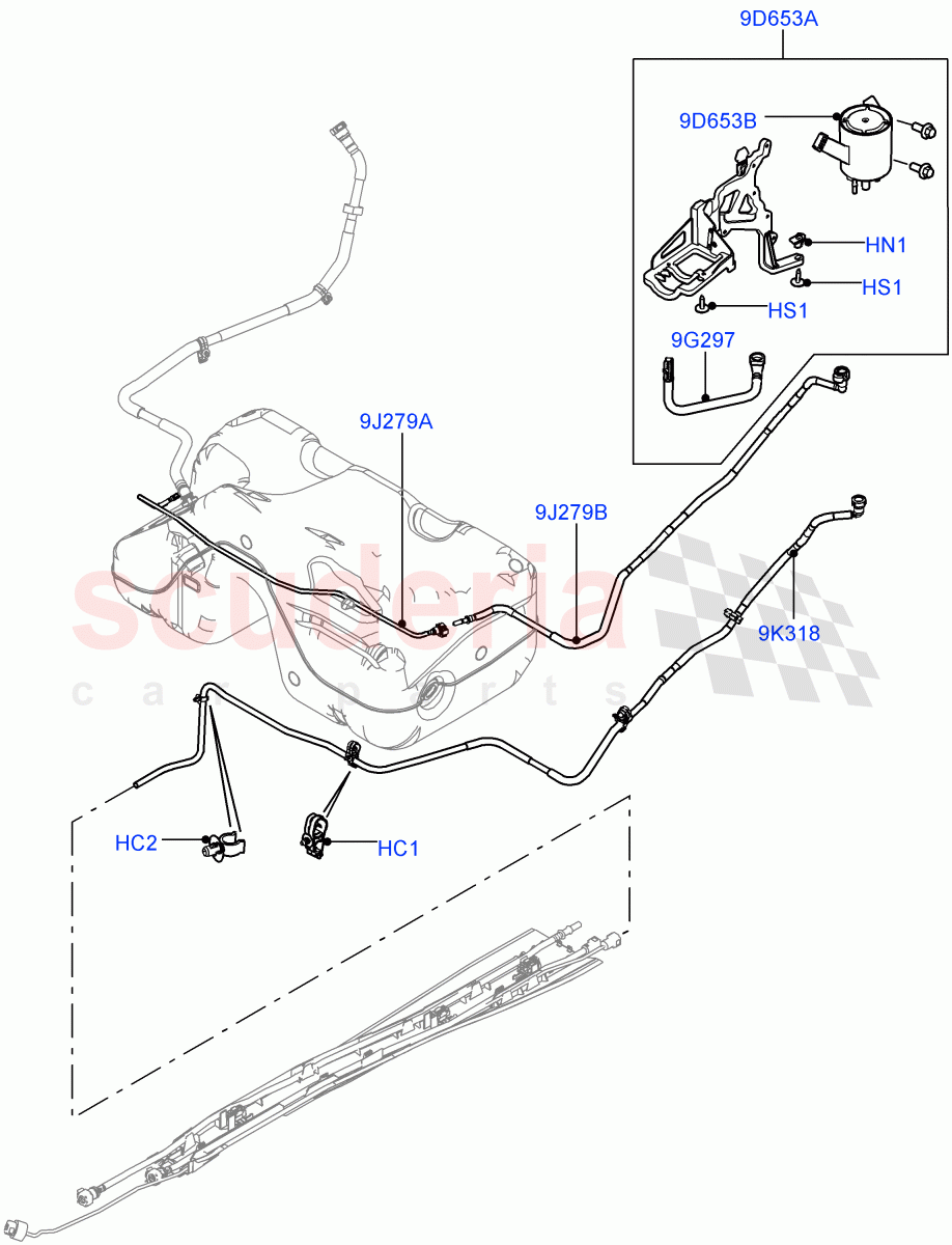 Fuel Lines (2.0L I4 Mid DOHC AJ200 Petrol, Changsu (China), Fuel Tank Filler Neck - Unleaded) of Land Rover Land Rover Range Rover Evoque (2012-2018) [2.0 Turbo Petrol AJ200P]
