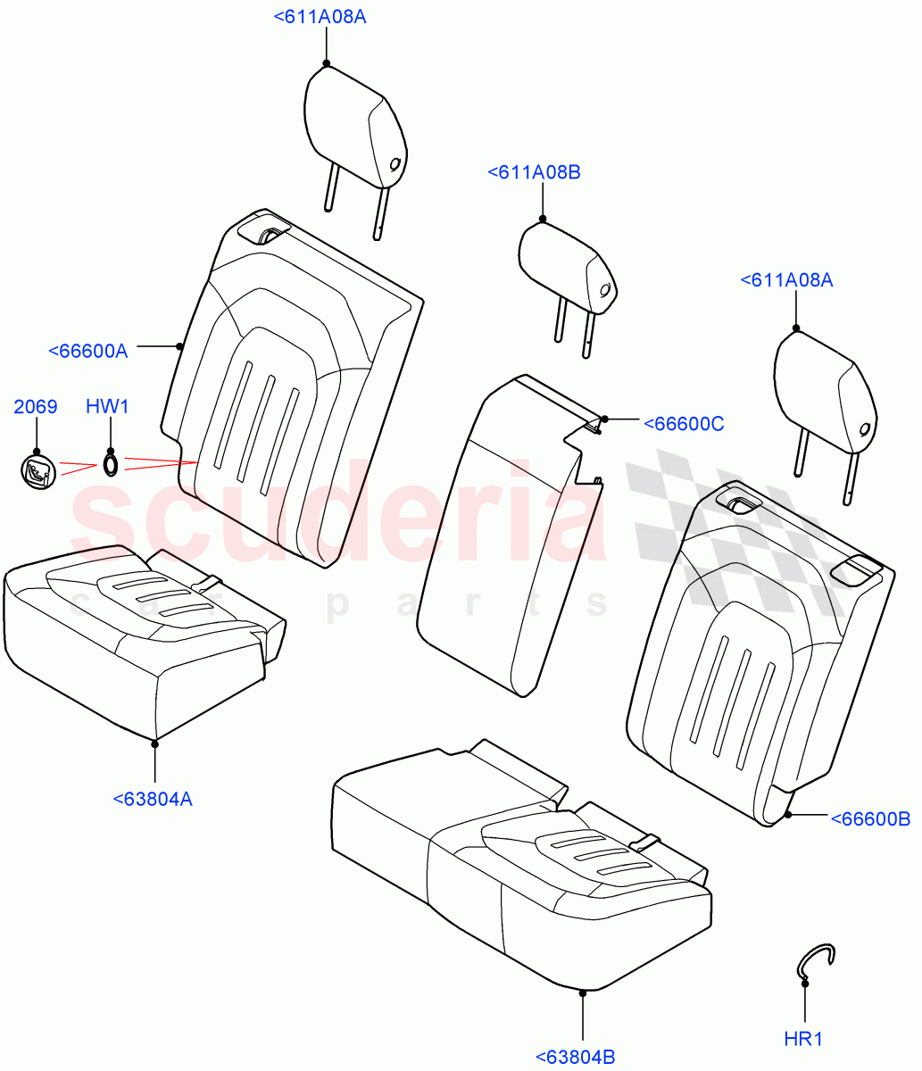 Rear Seat Covers (Standard Wheelbase, Grained Cloth, With 40/20/40 Split Fold Rear Seat) of Land Rover Land Rover Defender (2020+) [2.0 Turbo Petrol AJ200P]