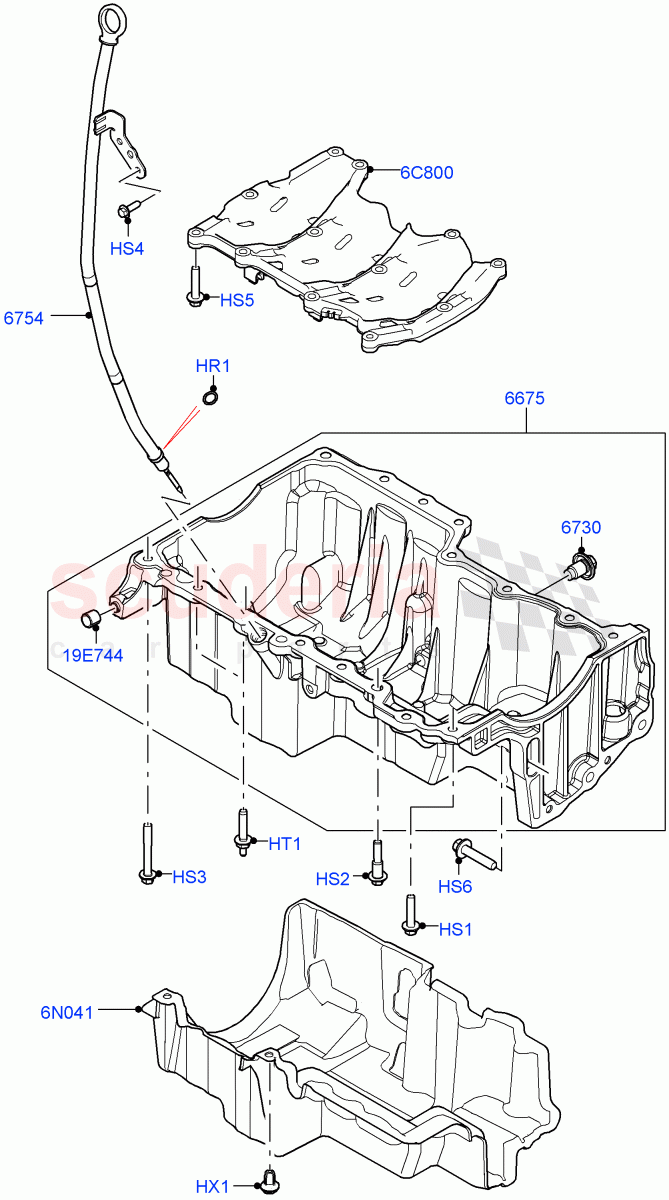 Oil Pan/Oil Level Indicator (2.0L AJ21D4 Diesel Mid, Itatiaia (Brazil)) of Land Rover Land Rover Range Rover Evoque (2019+) [2.0 Turbo Diesel AJ21D4]