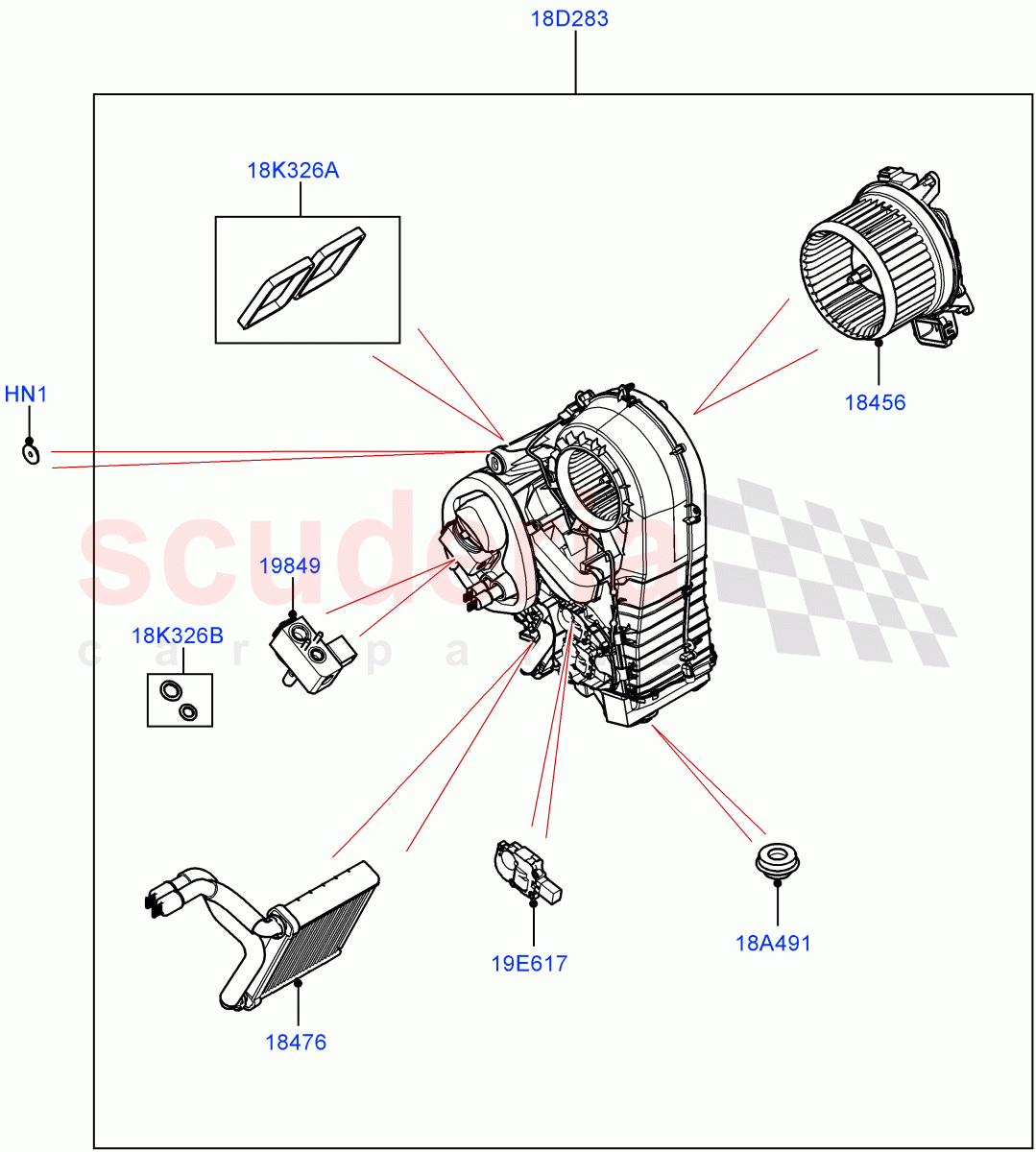 Heater/Air Cond.Internal Components (Auxiliary Heater) (Premium Air Conditioning-Front/Rear) of Land Rover Land Rover Range Rover (2022+) [3.0 I6 Turbo Diesel AJ20D6]