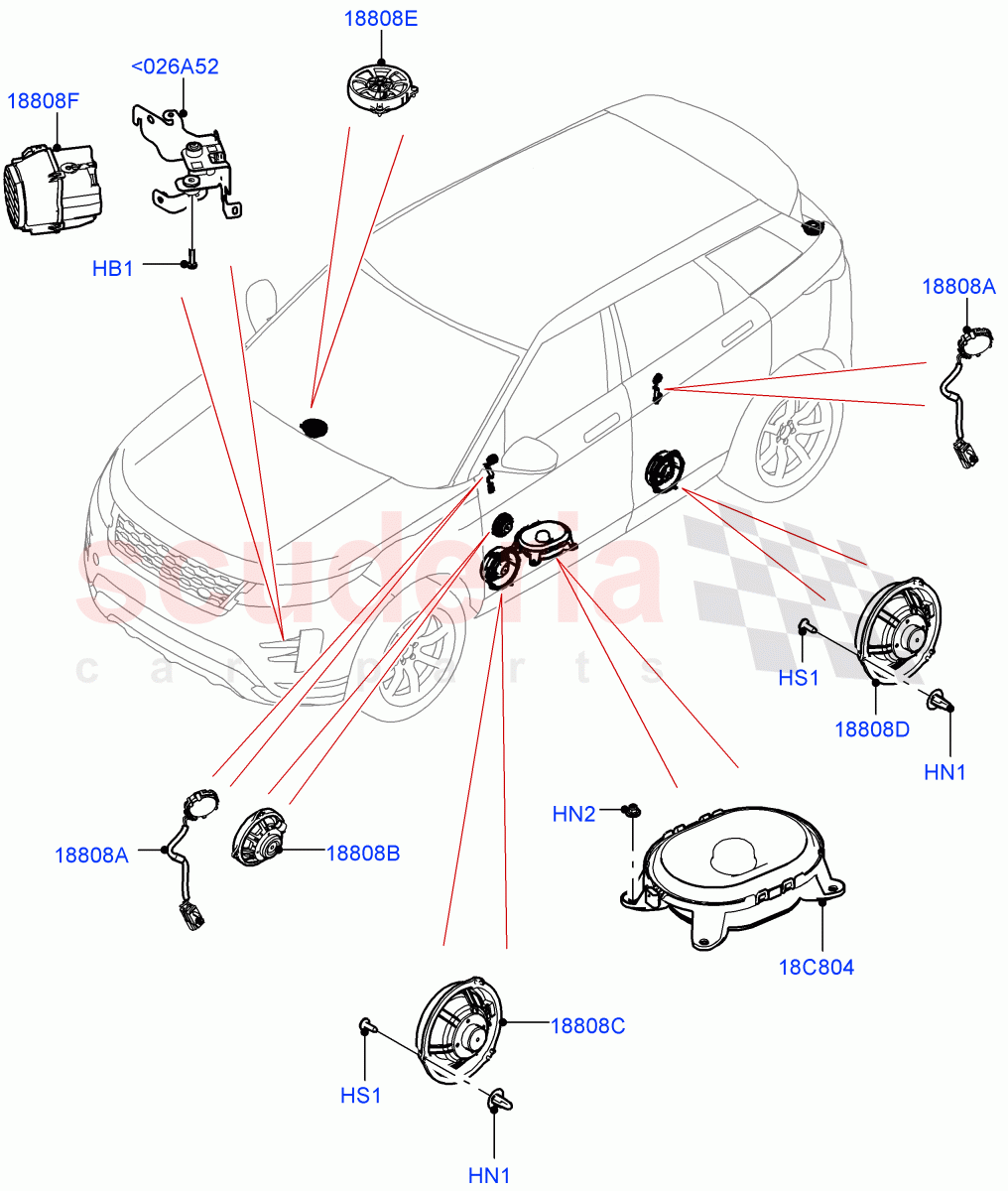 Speakers (Halewood (UK), Hi Line Audio System - 600 W) of Land Rover Land Rover Range Rover Evoque (2019+) [1.5 I3 Turbo Petrol AJ20P3]
