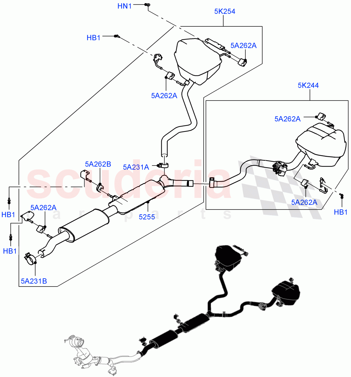 Rear Exhaust System (2.0L AJ20P4 Petrol Mid PTA, Changsu (China), Spare Wheel - Reduced Section Steel) ((V) FROMKG446857) of Land Rover Land Rover Discovery Sport (2015+) [2.0 Turbo Petrol AJ200P]