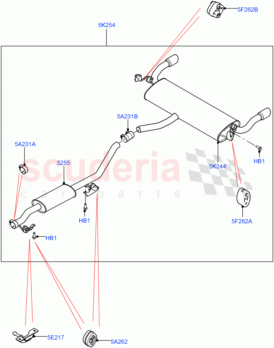 Exhaust System (Rear Section) (2.0L 16V TIVCT T/C 240PS Petrol, Halewood (UK), With 5 Seat Configuration, 2.0L 16V TIVCT T/C Gen2 Petrol) of Land Rover Land Rover Discovery Sport (2015+) [2.0 Turbo Petrol GTDI]