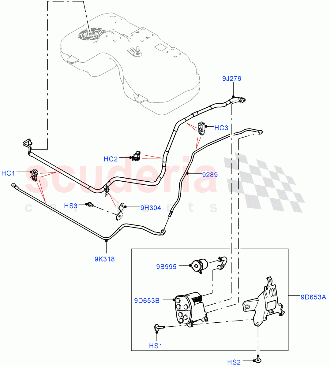 Carbon Canister (2.0L AJ20P4 Petrol Mid PTA, Standard Wheelbase, Changsu (China), Fuel Tank Filler Neck - Unleaded) of Land Rover Land Rover Range Rover Evoque (2019+) [2.0 Turbo Petrol AJ200P]