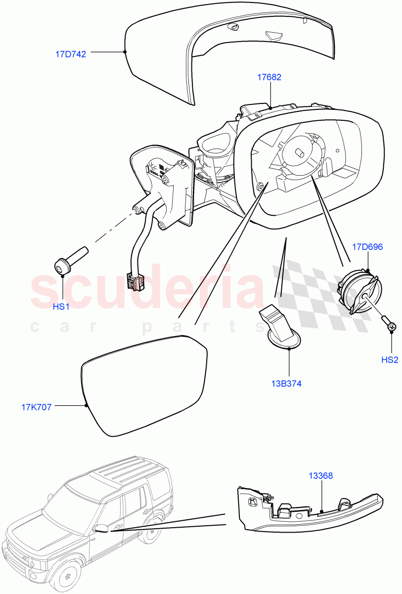 Exterior Rear View Mirror ((V) FROMEA000001) of Land Rover Land Rover Discovery 4 (2010-2016) [3.0 Diesel 24V DOHC TC]