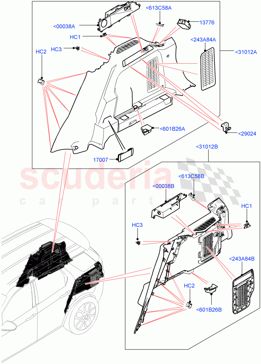 Side Trim (Luggage Compartment) (Changsu (China), 60/40 Load Through With Slide, Climate Control - Chiller Unit, Less Chiller Unit) ((V) FROMFG000001) of Land Rover Land Rover Discovery Sport (2015+) [2.0 Turbo Petrol GTDI]