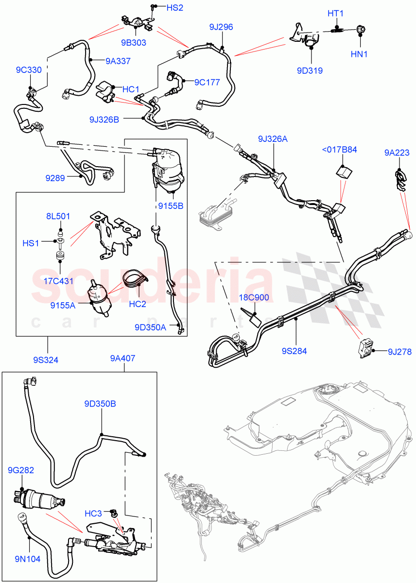 Fuel Lines (Nitra Plant Build) (2.0L I4 DSL HIGH DOHC AJ200, Fuel Tank-Diesel With Filters) ((V) FROMK2000001) of Land Rover Land Rover Discovery 5 (2017+) [2.0 Turbo Diesel]