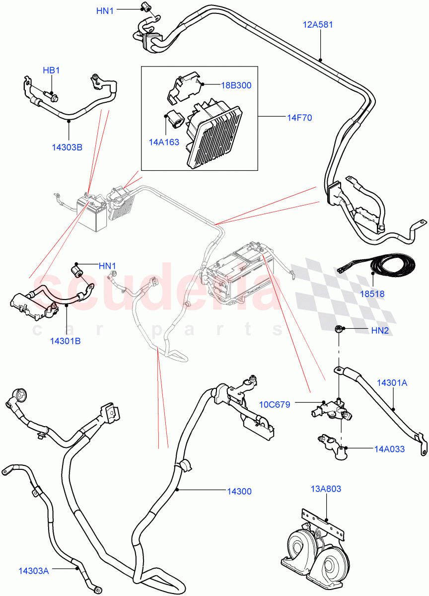 Battery Cables And Horn (RHD) ((V) FROMEA000001) of Land Rover Land Rover Discovery 4 (2010-2016) [3.0 Diesel 24V DOHC TC]