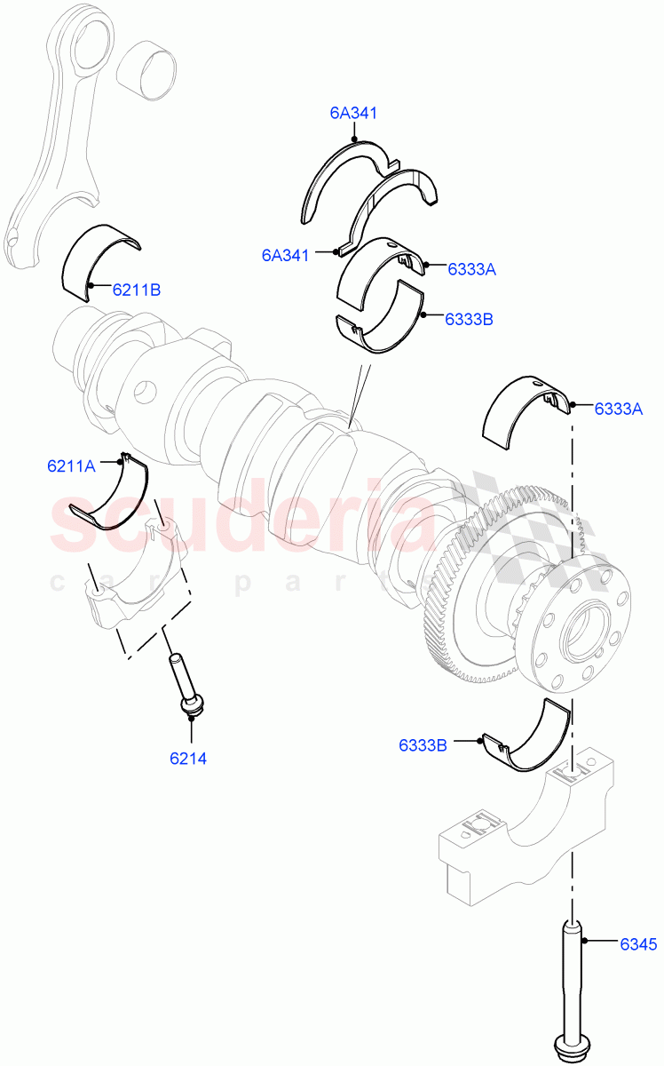 Crankshaft/Pistons And Bearings (Nitra Plant Build) (2.0L I4 DSL MID DOHC AJ200, 2.0L I4 DSL HIGH DOHC AJ200) ((V) FROMK2000001) of Land Rover Land Rover Discovery 5 (2017+) [2.0 Turbo Diesel]