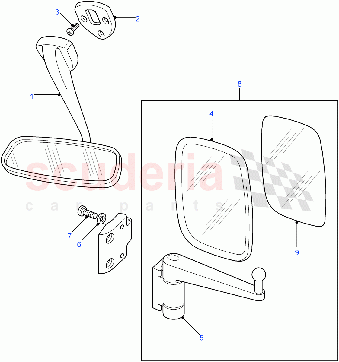Mirrors-Interior & Exterior ((V) FROM7A000001) of Land Rover Land Rover Defender (2007-2016)