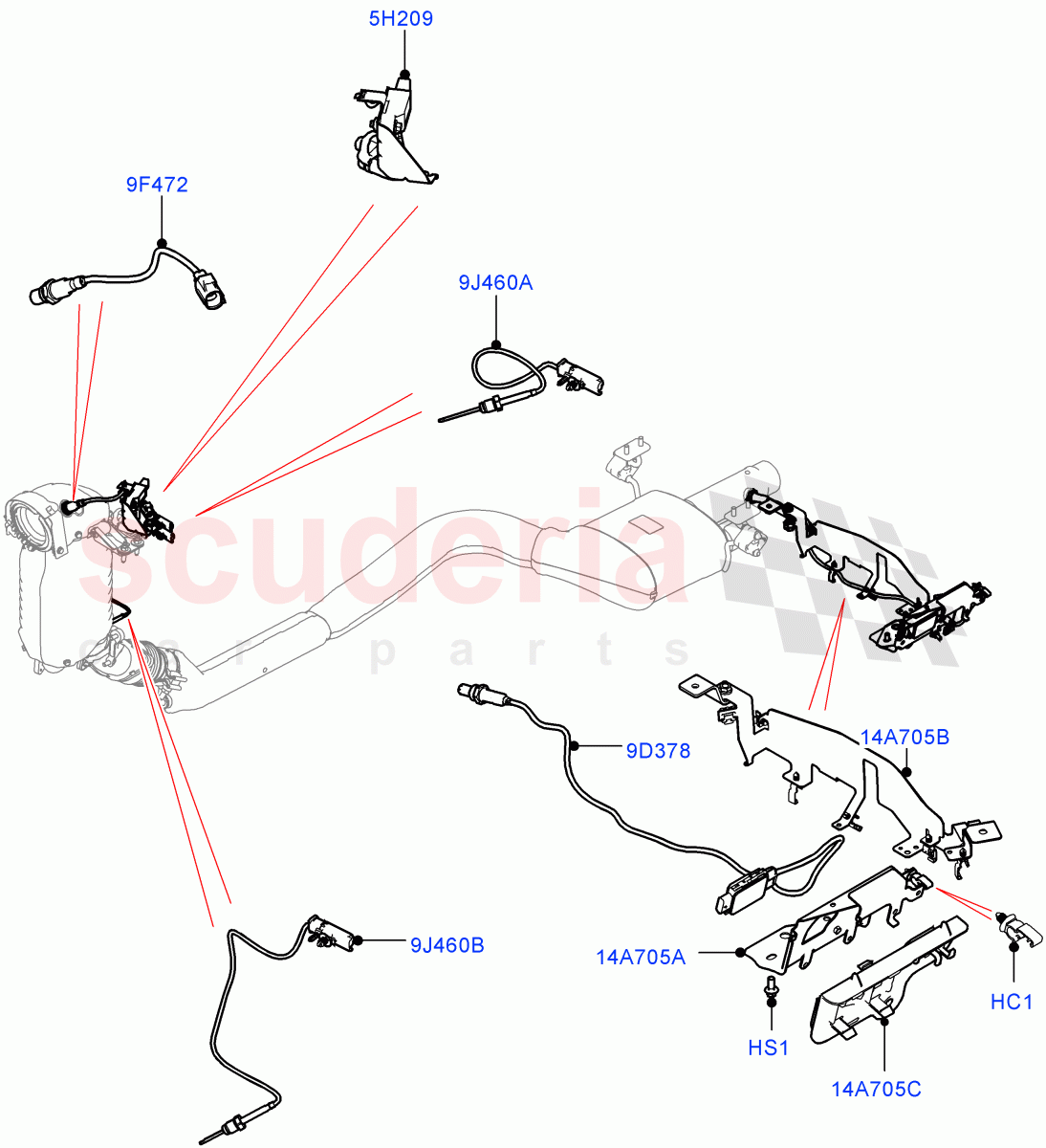Exhaust Sensors And Modules (Nitra Plant Build) (2.0L I4 DSL HIGH DOHC AJ200, EU6 + DPF Emissions, 2.0L I4 DSL MID DOHC AJ200) ((V) FROMK2000001) of Land Rover Land Rover Discovery 5 (2017+) [2.0 Turbo Diesel]