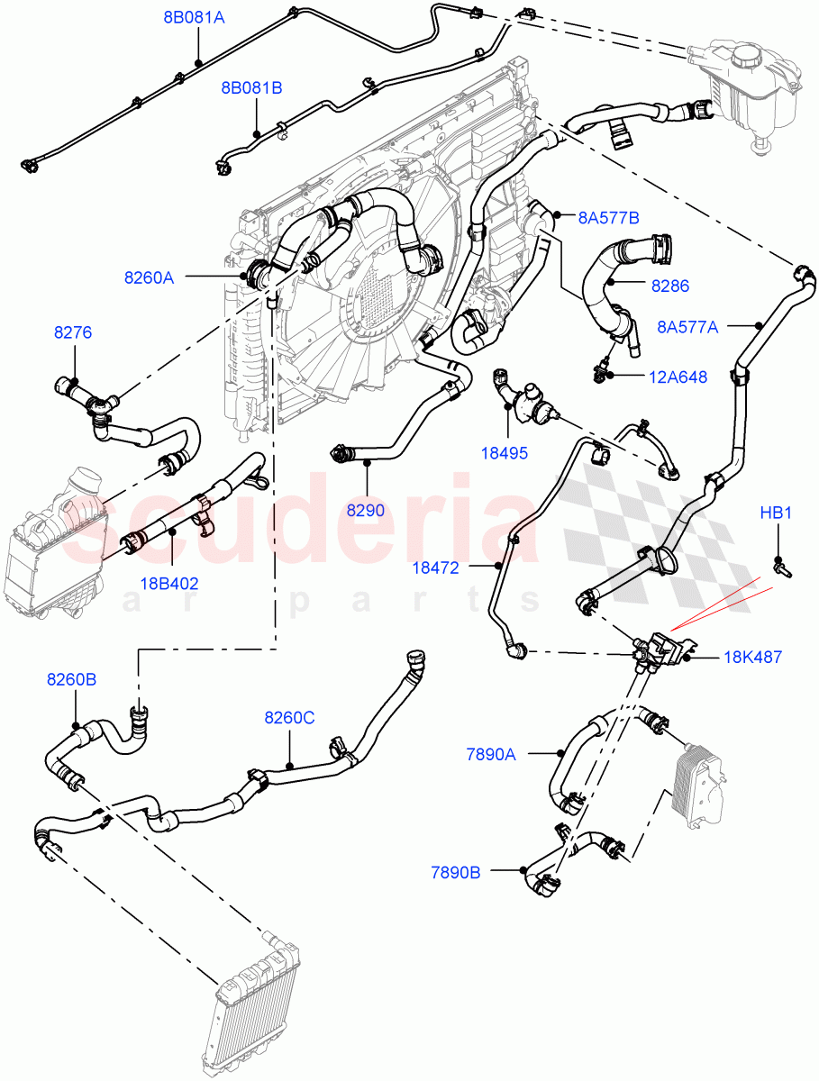Cooling System Pipes And Hoses (2.0L AJ20P4 Petrol High PTA, Changsu (China), Active Tranmission Warming) of Land Rover Land Rover Range Rover Evoque (2019+) [2.0 Turbo Petrol AJ200P]