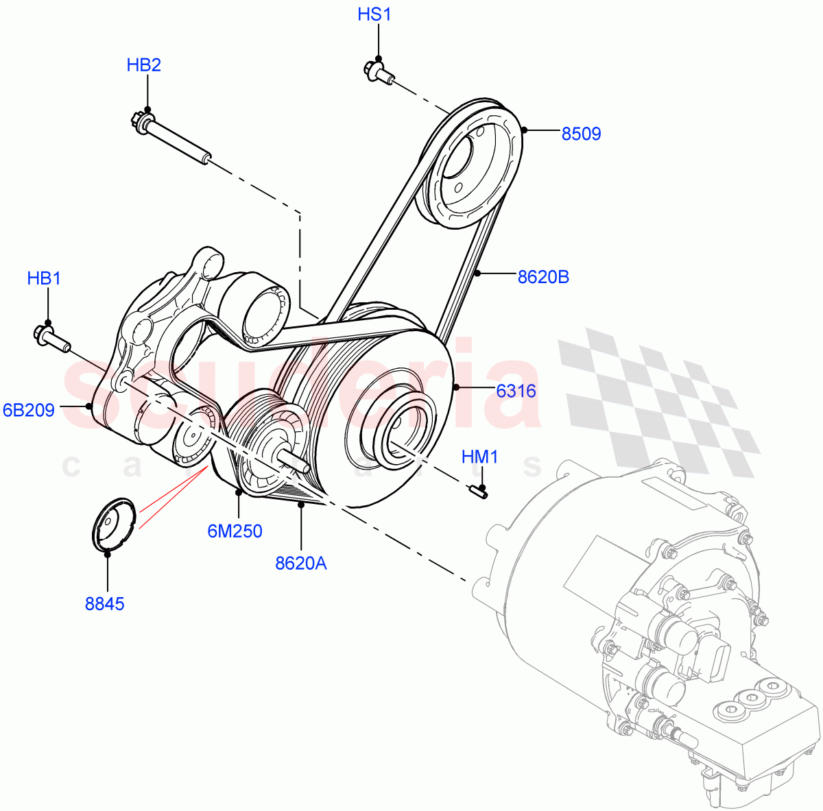 Pulleys And Drive Belts (1.5L AJ20P3 Petrol High PHEV, Halewood (UK)) ((V) FROMLH000001) of Land Rover Land Rover Discovery Sport (2015+) [1.5 I3 Turbo Petrol AJ20P3]