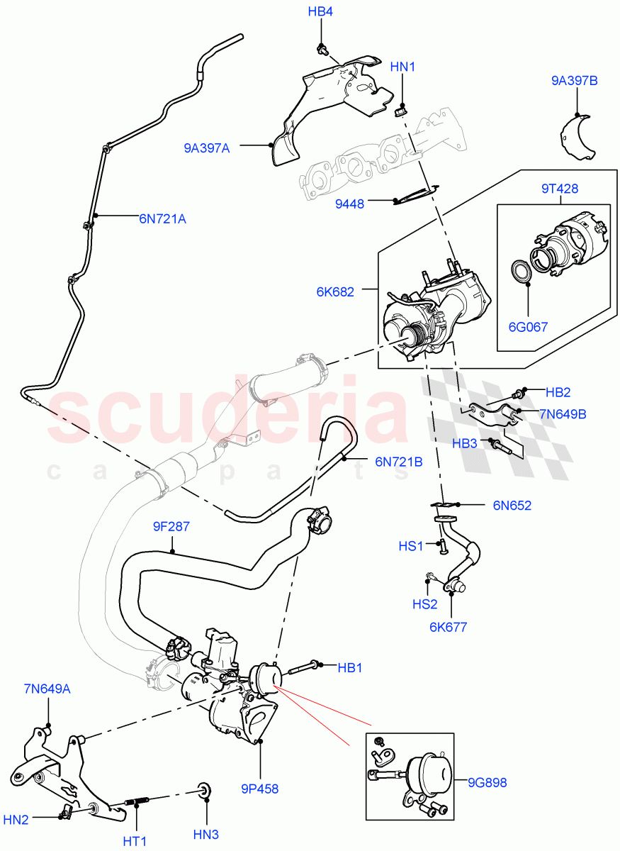 Turbocharger (RH Side - Secondary, Solihull Plant Build) (3.0 V6 D Gen2 Twin Turbo) ((V) FROMKA000001) of Land Rover Land Rover Discovery 5 (2017+) [3.0 Diesel 24V DOHC TC]