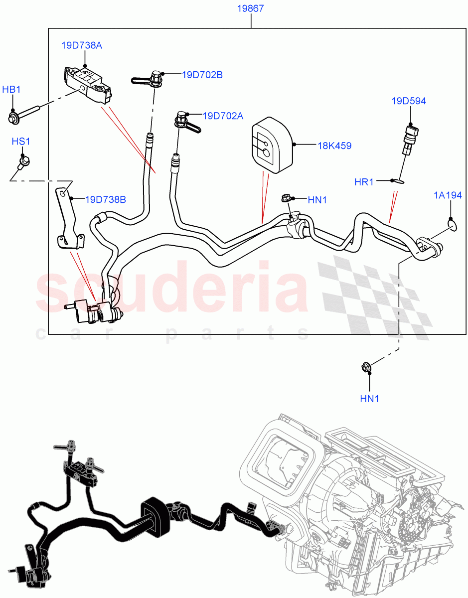 Air Conditioning System (Halewood (UK), Less Chiller Unit, Air Con Refrigerant-HF01234YF, Electric Engine Battery-MHEV, Less Electric Engine Battery) ((V) FROMLH000001, (V) TOLH999999) of Land Rover Land Rover Discovery Sport (2015+) [2.0 Turbo Petrol GTDI]