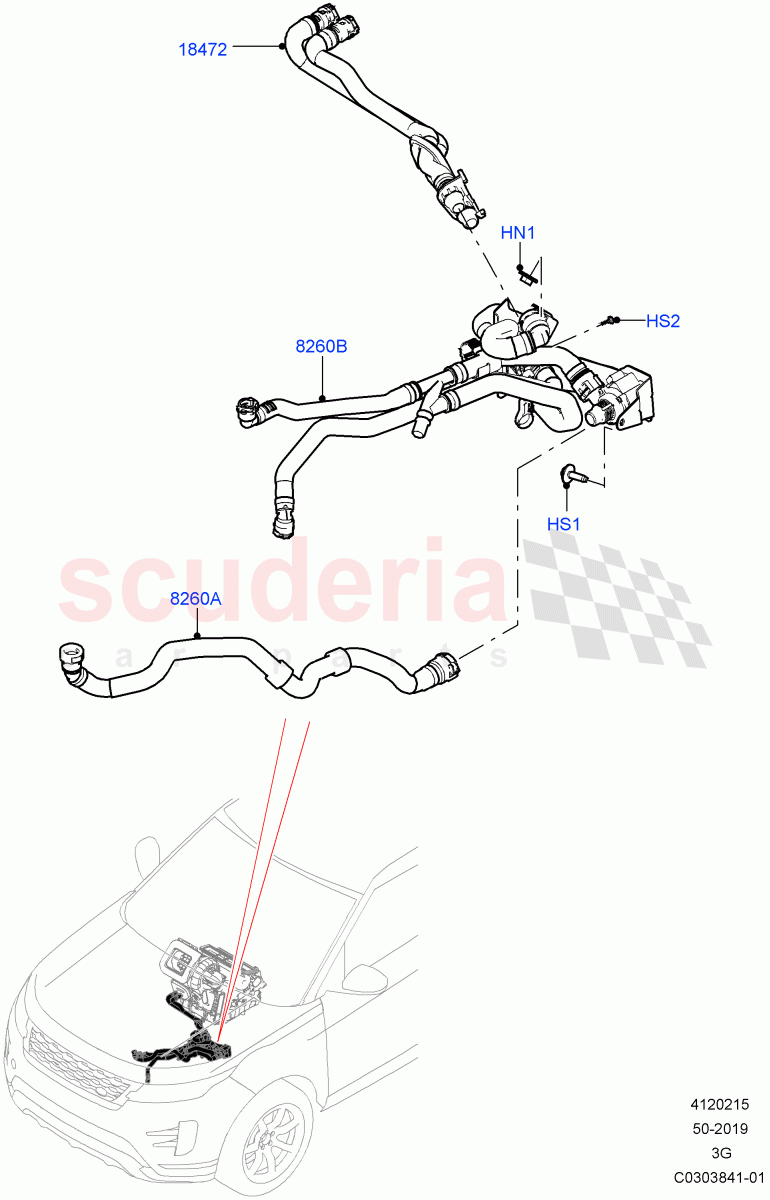 Heater Hoses (1.5L AJ20P3 Petrol High PHEV, Halewood (UK)) ((V) FROMLH000001) of Land Rover Land Rover Range Rover Evoque (2019+) [2.0 Turbo Diesel AJ21D4]