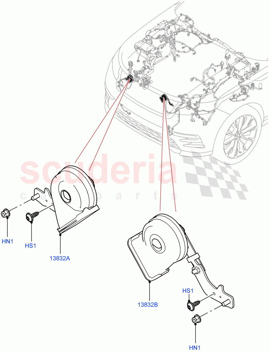 Battery Cables And Horn (Horn) of Land Rover Land Rover Range Rover Velar (2017+) [3.0 I6 Turbo Petrol AJ20P6]