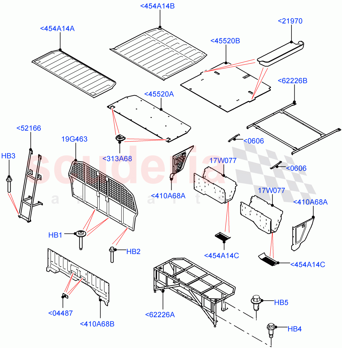 Load Compartment Trim (Commercial, Solihull Plant Build) (Version - Commercial, With 2 Seat Configuration) ((V) FROMJA000001) of Land Rover Land Rover Discovery 5 (2017+) [2.0 Turbo Petrol AJ200P]