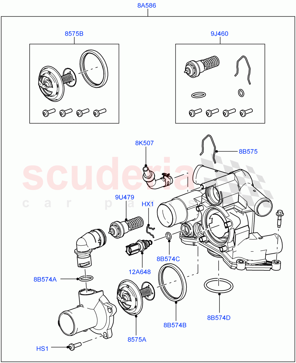 Thermostat/Housing & Related Parts (3.6L V8 32V DOHC EFi Diesel Lion) ((V) FROM7A000001, (V) TO9A999999) of Land Rover Land Rover Range Rover Sport (2005-2009) [3.6 V8 32V DOHC EFI Diesel]