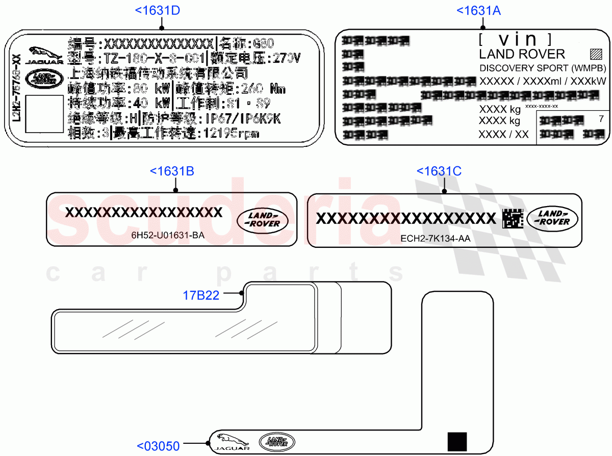 Labels (Information) (Changsu (China)) ((V) FROMFG000001) of Land Rover Land Rover Discovery Sport (2015+) [1.5 I3 Turbo Petrol AJ20P3]