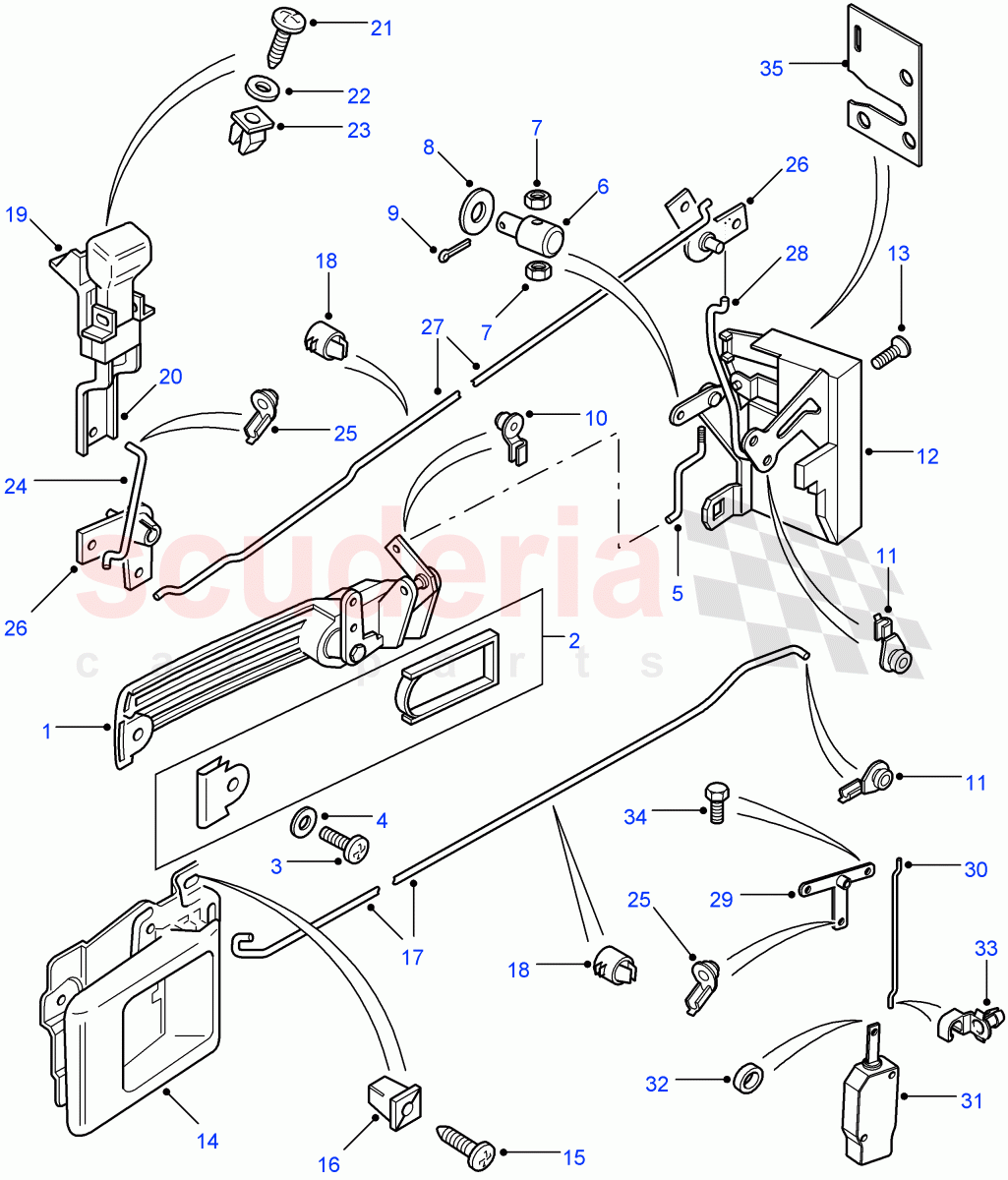 Rear Side Door Latch Mechanism (130" Wheelbase, 110" Wheelbase) ((V) FROM7A000001) of Land Rover Land Rover Defender (2007-2016)