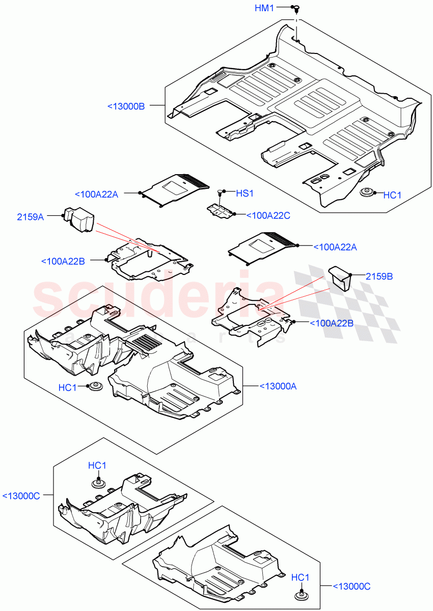 Floor Trim (Floor Carpets) (Short Wheelbase, Version - X, Version - First Edition, Version - Core, Version - X-Dynamic, Version - LE) of Land Rover Land Rover Defender (2020+) [3.0 I6 Turbo Petrol AJ20P6]