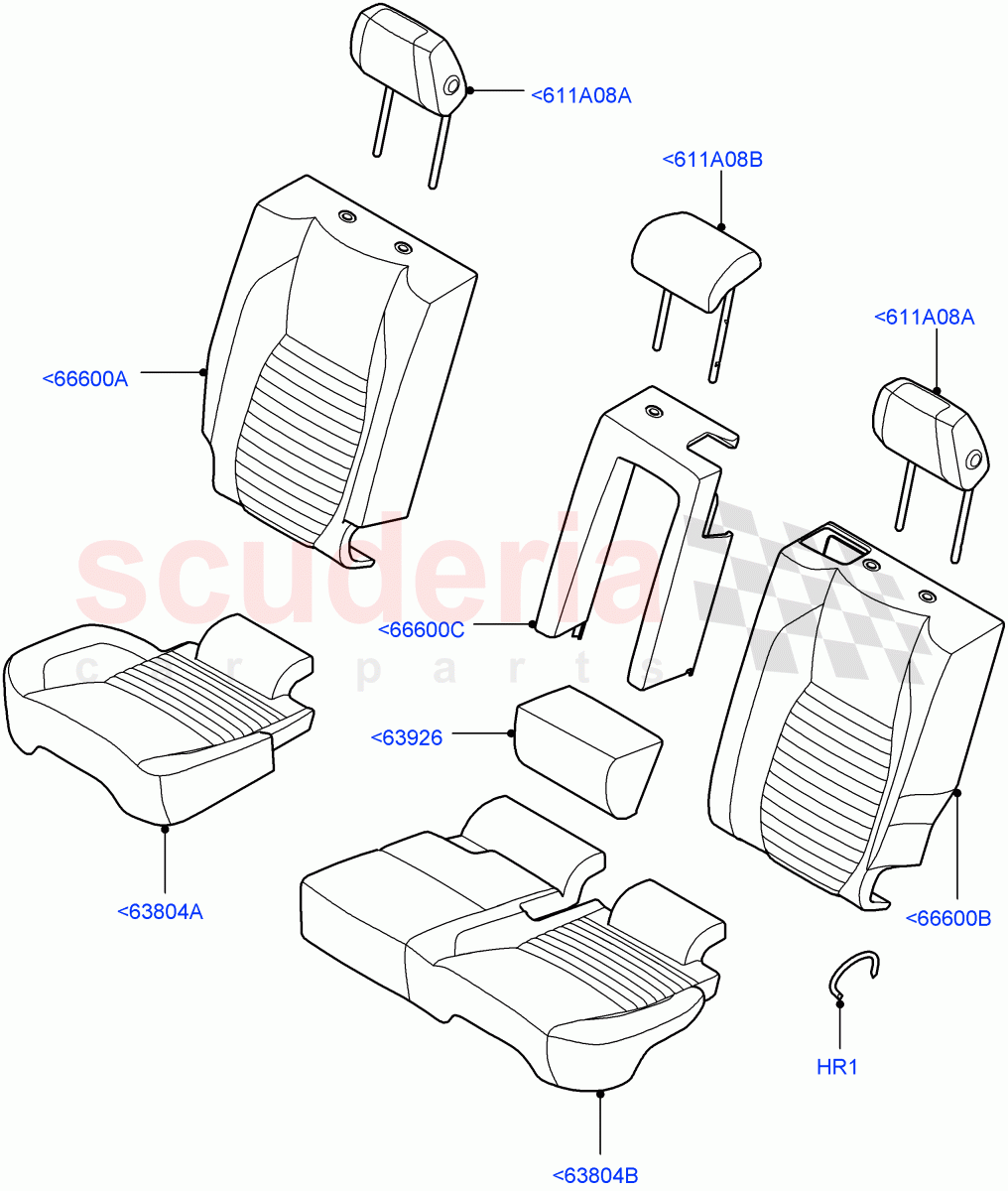 Rear Seat Covers (Taurus Leather Perforated, Halewood (UK), With 60/40 Manual Fold Thru Rr Seat, 60/40 Load Through With Slide) ((V) FROMPH000001) of Land Rover Land Rover Discovery Sport (2015+) [2.0 Turbo Petrol GTDI]
