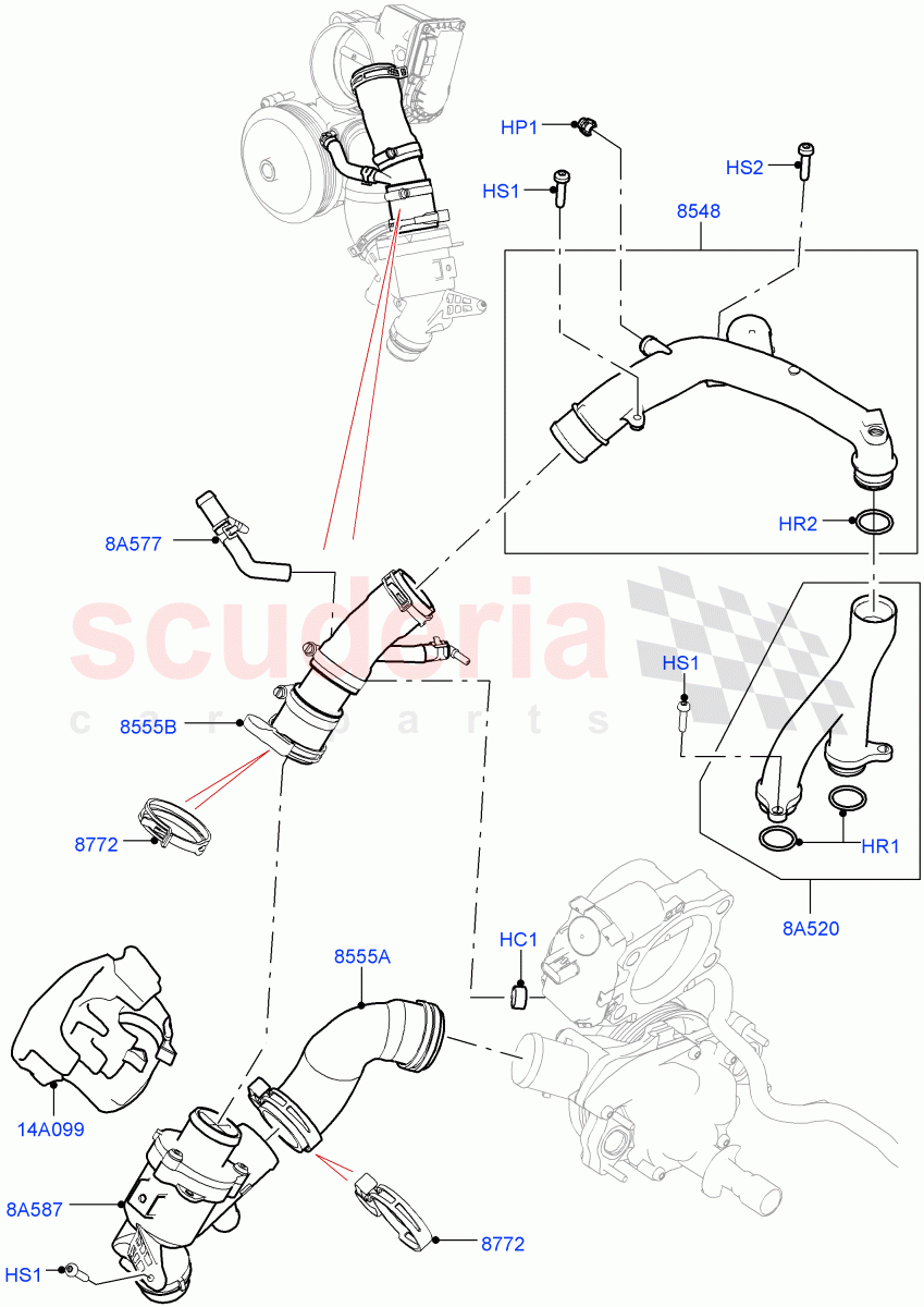 Thermostat/Housing & Related Parts (5.0L OHC SGDI SC V8 Petrol - AJ133) ((V) FROMGA000001) of Land Rover Land Rover Range Rover Sport (2014+) [5.0 OHC SGDI SC V8 Petrol]