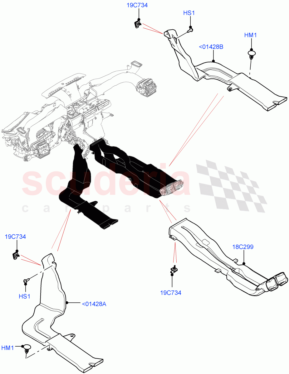 Air Vents, Louvres And Ducts (Internal Components, Floor) ((V) FROMNA000001) of Land Rover Land Rover Range Rover Velar (2017+) [3.0 DOHC GDI SC V6 Petrol]