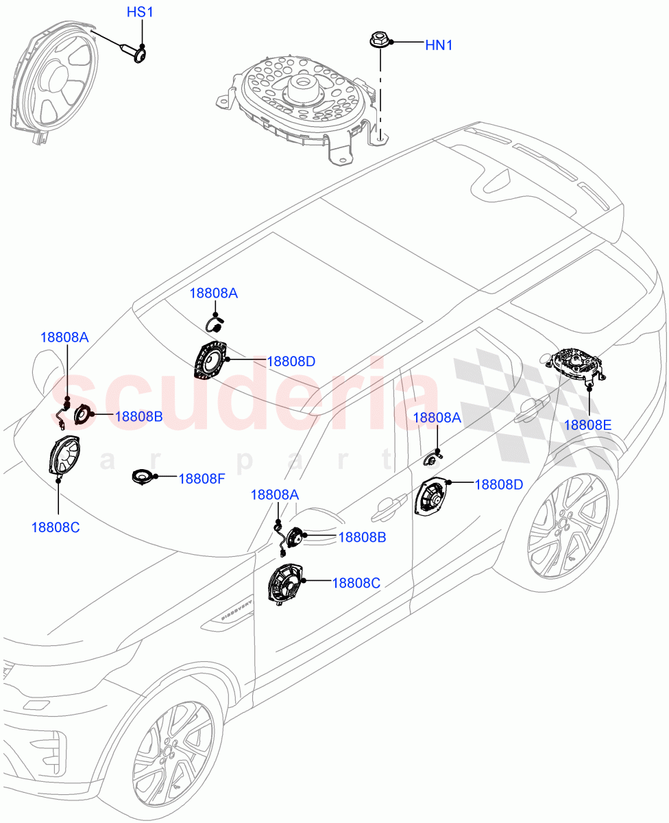 Speakers (Nitra Plant Build) (Hi Line Audio System - 600 W) ((V) FROMK2000001) of Land Rover Land Rover Discovery 5 (2017+) [3.0 I6 Turbo Petrol AJ20P6]