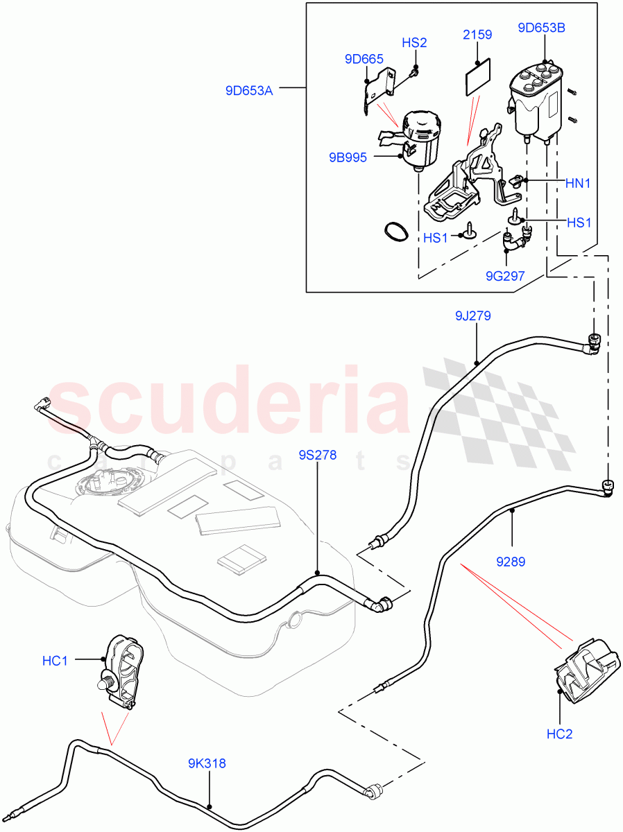 Carbon Canister (2.0L I4 High DOHC AJ200 Petrol, Fuel Tank Filler Neck - Unleaded, 2.0L I4 Mid DOHC AJ200 Petrol, 2.0L I4 Mid AJ200 Petrol E100) ((V) FROMKH000001) of Land Rover Land Rover Discovery Sport (2015+) [2.0 Turbo Petrol AJ200P]