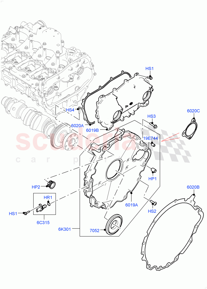 Timing Gear Covers (2.0L AJ200P Hi PHEV) ((V) FROMJA000001) of Land Rover Land Rover Range Rover Velar (2017+) [2.0 Turbo Petrol AJ200P]