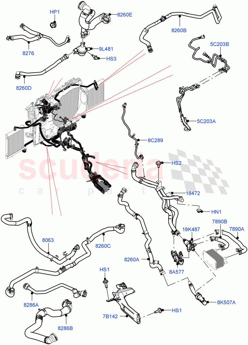 Cooling System Pipes And Hoses (3.0L AJ20P6 Petrol High) ((V) FROMKA000001) of Land Rover Land Rover Range Rover (2012-2021) [3.0 I6 Turbo Petrol AJ20P6]