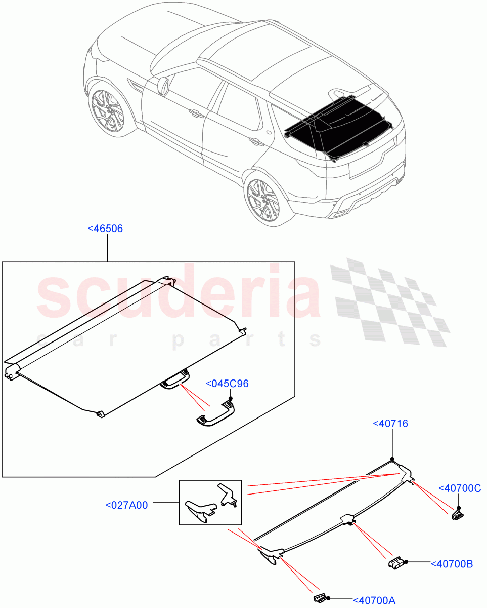 Load Compartment Trim (Upper, Solihull Plant Build, Package Tray) (With Load Area Cover) ((V) FROMHA000001) of Land Rover Land Rover Discovery 5 (2017+) [3.0 I6 Turbo Petrol AJ20P6]