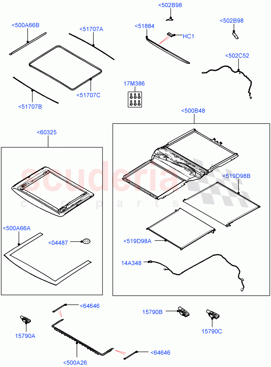 Sliding Roof Mechanism And Controls (Nitra Plant Build, Sunroof Frame) (Roof Conv-Power Open Front/Rear Pan, With Roof Conversion-Panorama Power) ((V) FROMK2000001) of Land Rover Land Rover Discovery 5 (2017+) [3.0 I6 Turbo Diesel AJ20D6]