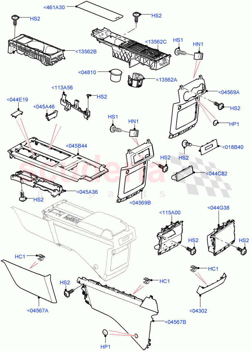 Console - Floor (External Components, Nitra Plant Build) ((V) FROMK2000001, (V) TOL2999999) of Land Rover Land Rover Discovery 5 (2017+) [2.0 Turbo Diesel]
