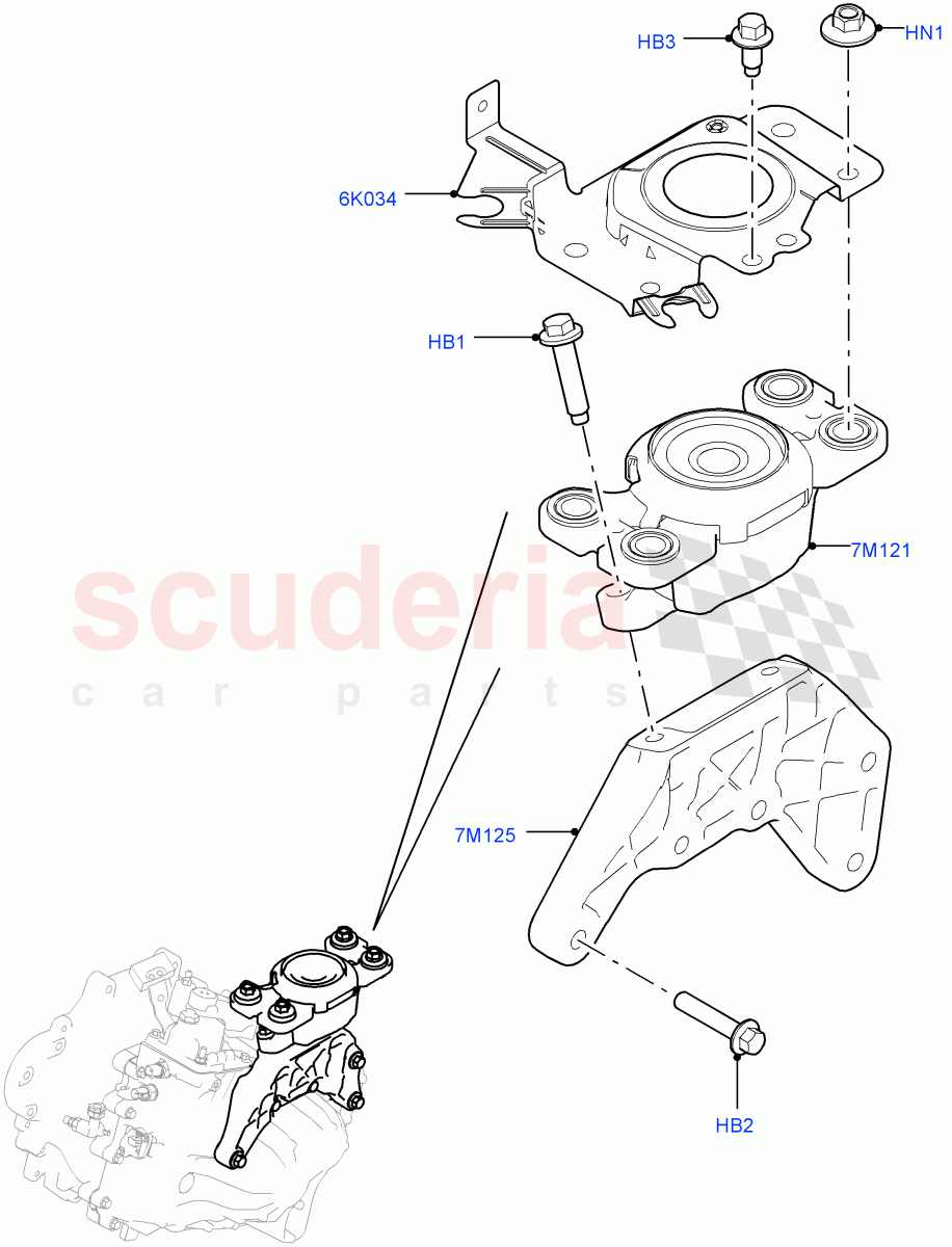 Transmission Mounting (2.0L I4 DSL MID DOHC AJ200, 6 Speed Manual Trans M66 - AWD, Halewood (UK), 6 Speed Manual Trans-JLR M66 2WD) ((V) FROMGH000001) of Land Rover Land Rover Range Rover Evoque (2012-2018) [2.0 Turbo Petrol GTDI]