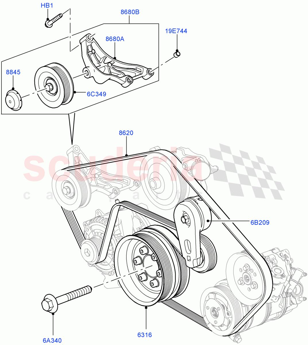 Pulleys And Drive Belts (Primary Drive) (5.0L OHC SGDI NA V8 Petrol - AJ133) ((V) FROMAA000001) of Land Rover Land Rover Range Rover (2010-2012) [5.0 OHC SGDI NA V8 Petrol]