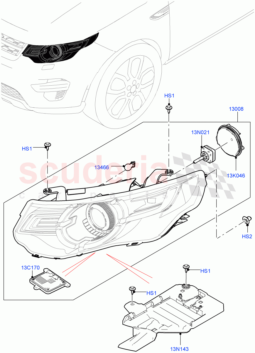 Headlamps And Front Flasher Lamps (Changsu (China), With BI - Xenon Headlamps, With Adaptive Headlamps Bi Xenon, Headlamps - LED Premium, Headlamps - LED Matrix, Headlamps - LED) ((V) FROMFG000001) of Land Rover Land Rover Discovery Sport (2015+) [2.0 Turbo Diesel AJ21D4]