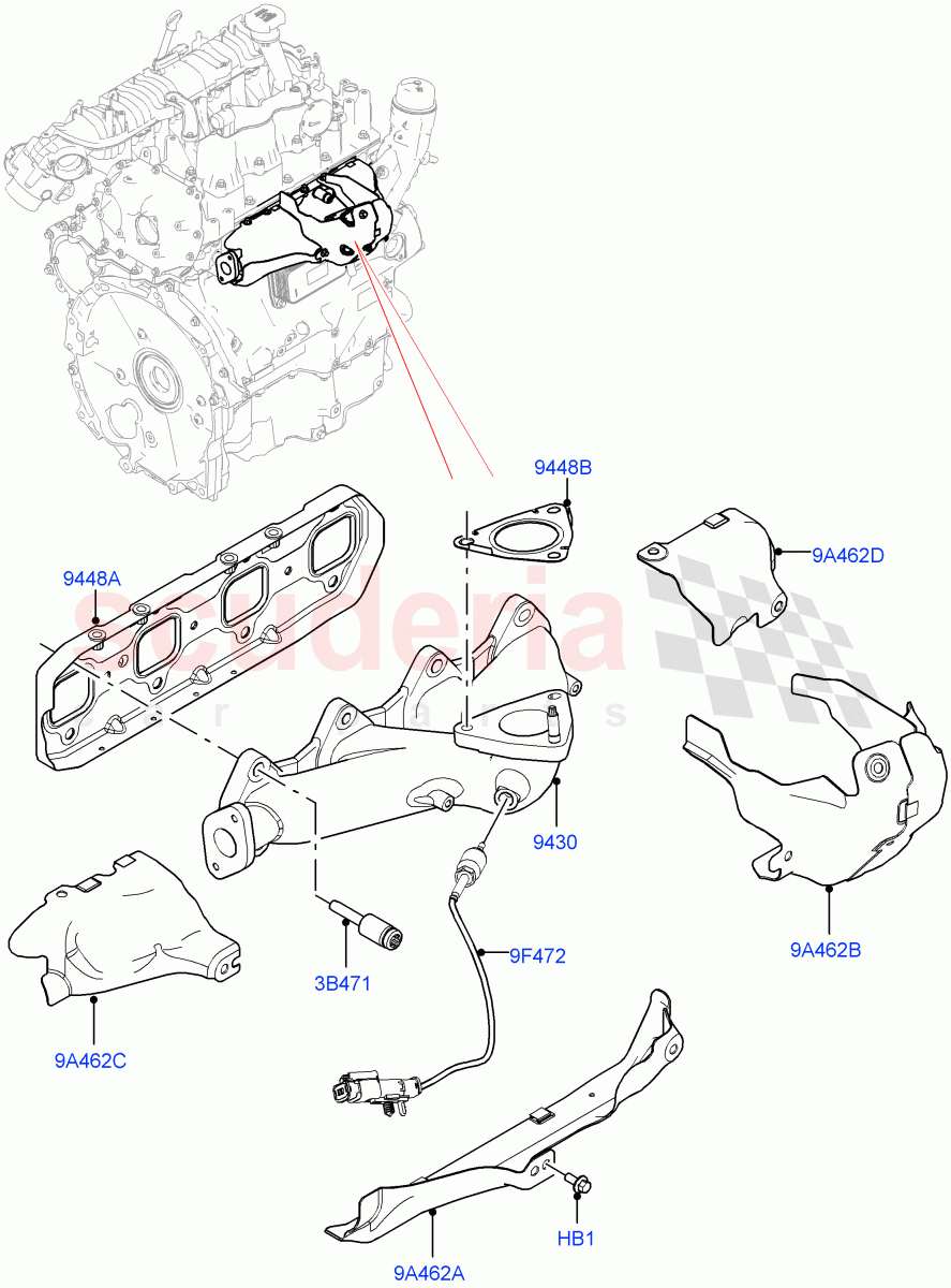 Exhaust Manifold (2.0L AJ20D4 Diesel Mid PTA, Halewood (UK), 2.0L AJ20D4 Diesel LF PTA) of Land Rover Land Rover Range Rover Evoque (2019+) [2.0 Turbo Diesel]