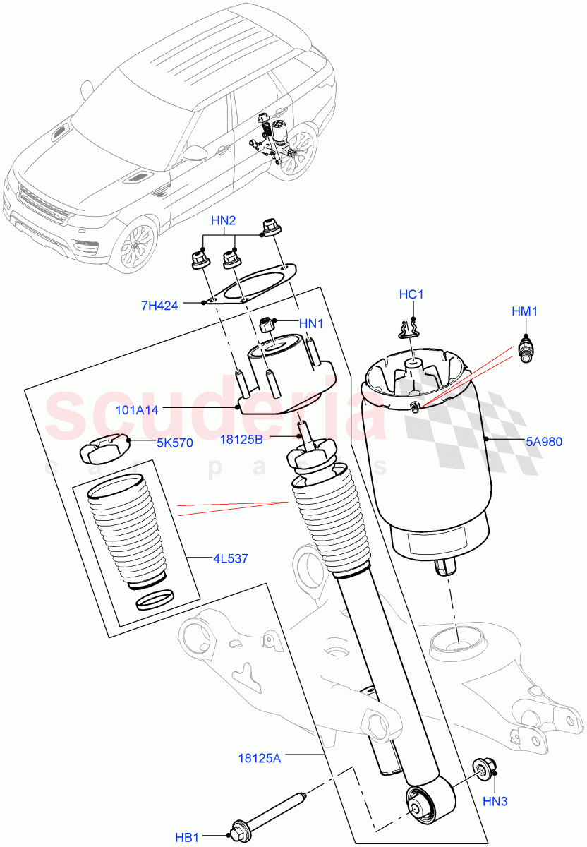 Rear Springs And Shock Absorbers (Version - Core, With Four Corner Air Suspension, Non SVR, Electronic Air Suspension With ACE) of Land Rover Land Rover Range Rover Sport (2014+) [3.0 I6 Turbo Diesel AJ20D6]