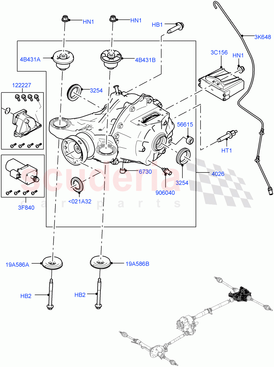 Rear Axle (With Petrol Engines, 8HP Gen3 Hybrid Trans, Torque Vectoring By Braking (TVBB), 4.4L DOHC DITC V8 Diesel, 3.0 V6 Diesel, 8 Speed Auto Trans ZF 8HP76, 8 Speed Auto Trans ZF 8HP70 4WD, 8 Speed Auto Trans ZF 8HP45, 3.0L AJ20D6 Diesel High) ((V) FROMHA000001) of Land Rover Land Rover Range Rover Sport (2014+) [3.0 Diesel 24V DOHC TC]