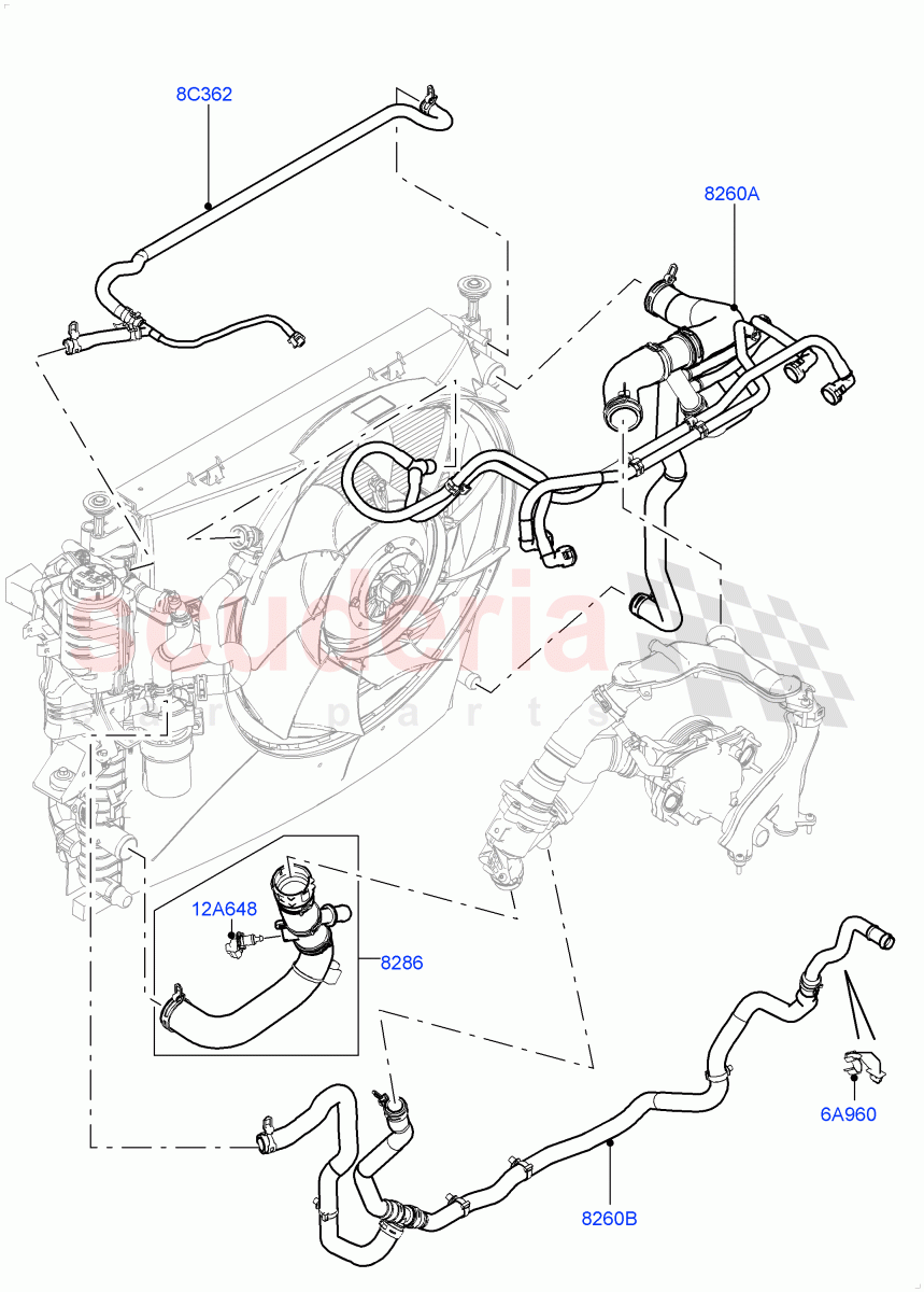 Cooling System Pipes And Hoses (3.0L DOHC GDI SC V6 PETROL) ((V) FROMEA000001) of Land Rover Land Rover Discovery 4 (2010-2016) [3.0 DOHC GDI SC V6 Petrol]
