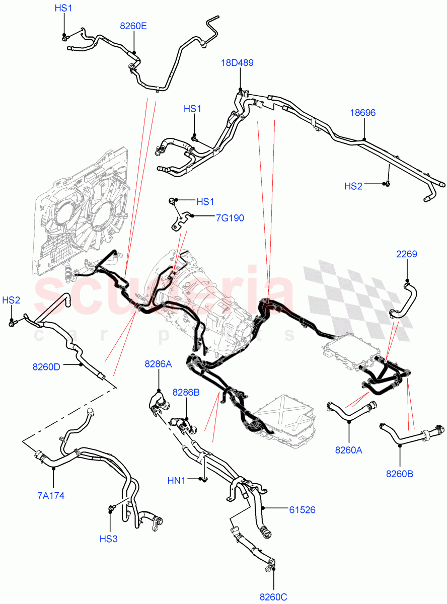 Cooling System Pipes And Hoses (Electric Motor Cooling Systems) (2.0L AJ200P Hi PHEV) ((V) FROMJA000001) of Land Rover Land Rover Range Rover Sport (2014+) [2.0 Turbo Petrol AJ200P]