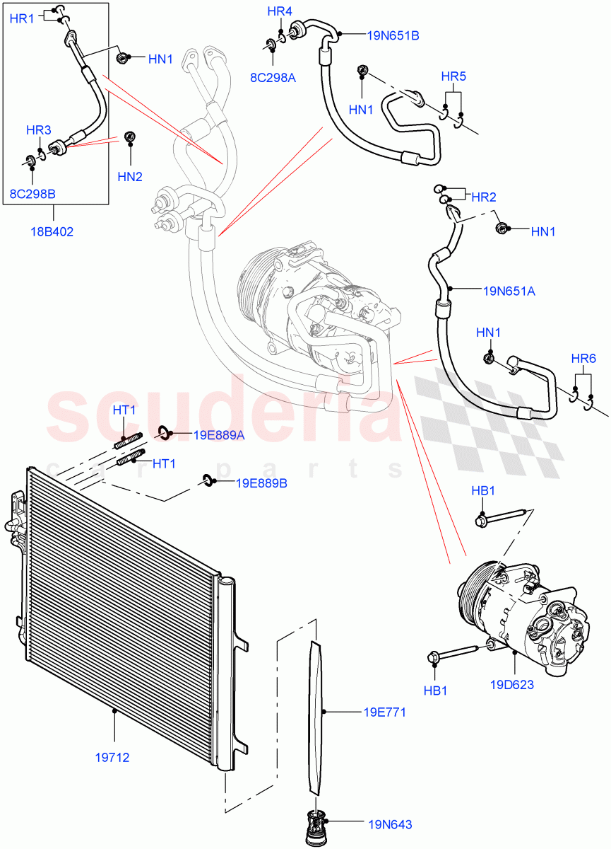 Air Conditioning Condensr/Compressr (2.0L I4 High DOHC AJ200 Petrol, Changsu (China), 2.0L I4 Mid DOHC AJ200 Petrol) ((V) FROMHG379388) of Land Rover Land Rover Discovery Sport (2015+) [2.0 Turbo Petrol AJ200P]