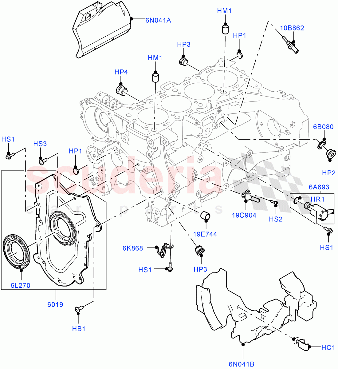 Cylinder Block And Plugs (Solihull Plant Build) (2.0L I4 DSL HIGH DOHC AJ200, 2.0L I4 DSL MID DOHC AJ200) ((V) FROMHA000001) of Land Rover Land Rover Range Rover Velar (2017+) [2.0 Turbo Diesel]