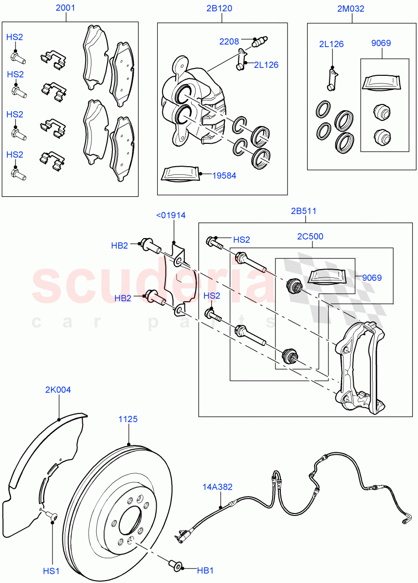 Front Brake Discs And Calipers (Front Disc And Caliper Size 19) ((V) FROMGA652129, (V) TOHA999999) of Land Rover Land Rover Range Rover Sport (2014+) [3.0 I6 Turbo Diesel AJ20D6]